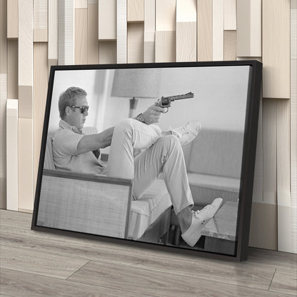 Steve McQueen with Gun Canvas Art – Legendary Movie Star Decor