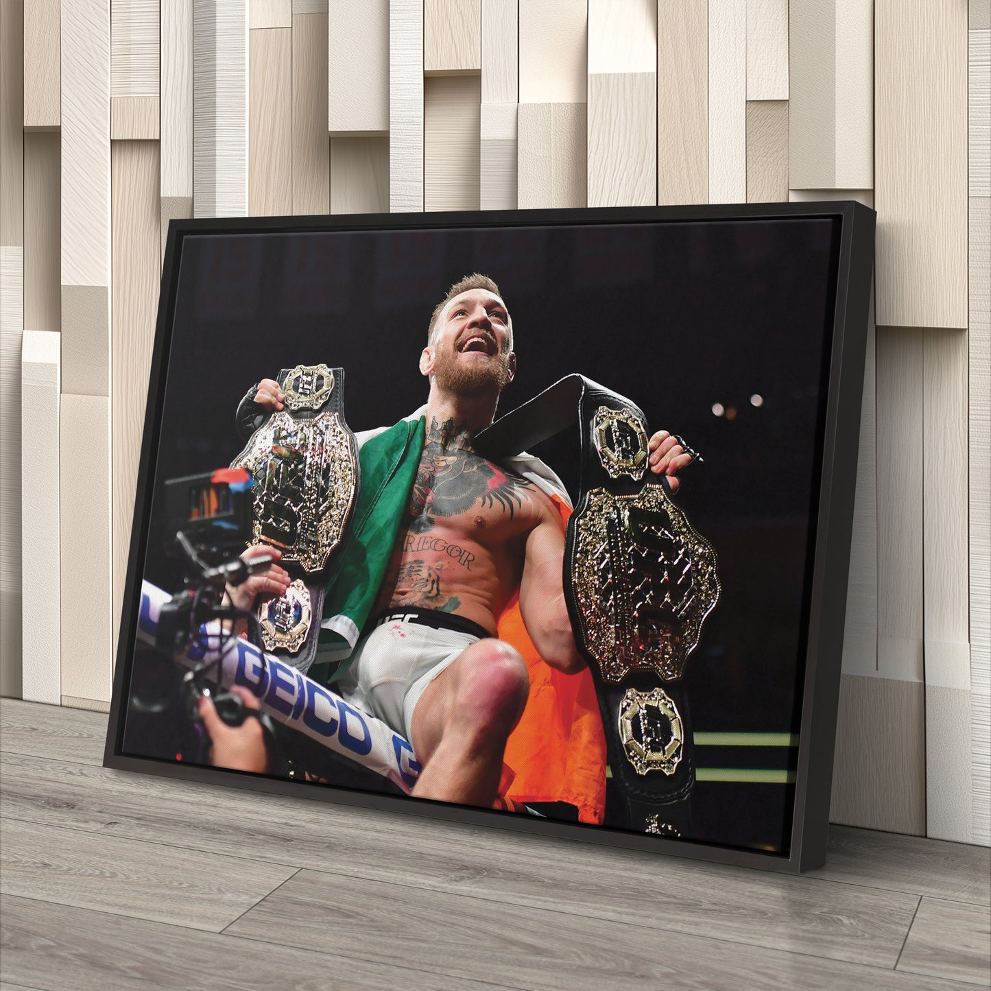 Conor McGregor Celebrating with Belts Canvas Wall Art Decor - UFC Victory Poster
