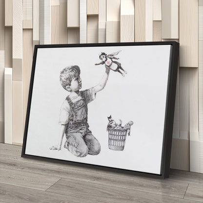 Banksy 'Boy with Superhero Doll' Canvas Print - Framed Wall Art