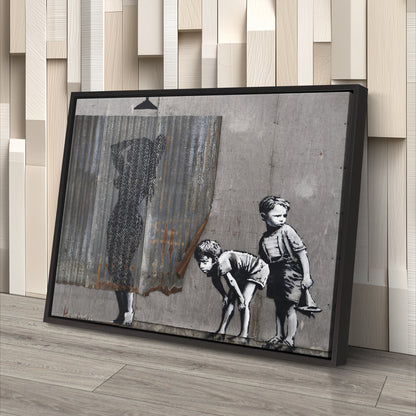 Banksy 'Lady Shower' Canvas Print - Framed Wall Art
