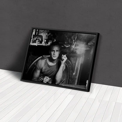 Marlon Brando Smoking Canvas Wall Art – Hollywood Legend Black and White