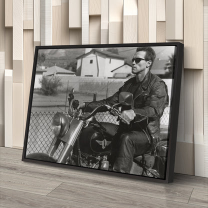 Arnold Schwarzenegger Terminator Movie Scene Canvas Print – Motorcycle Wall Art for Home & Office Decor