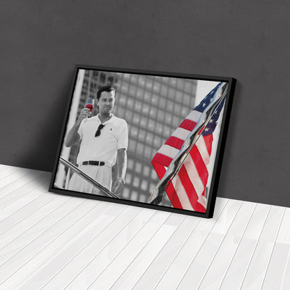 The Wolf of Wall Street with American Flag Canvas Wall Art – Iconic Movie Moment Decor