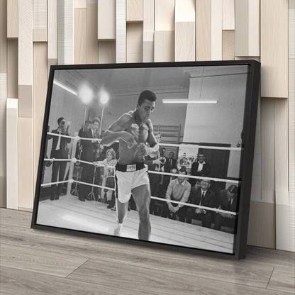 Muhammad Ali Training Canvas Art – Boxing Champion Black and White Decor