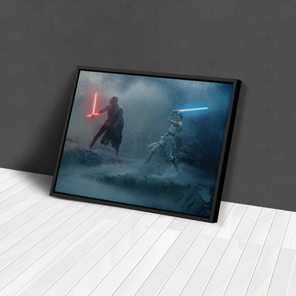 Kylo Ren vs Rey Skywalker lightsaber battle Poster Star Wars Canvas Wall Art Print Home Decor Framed Poster Art