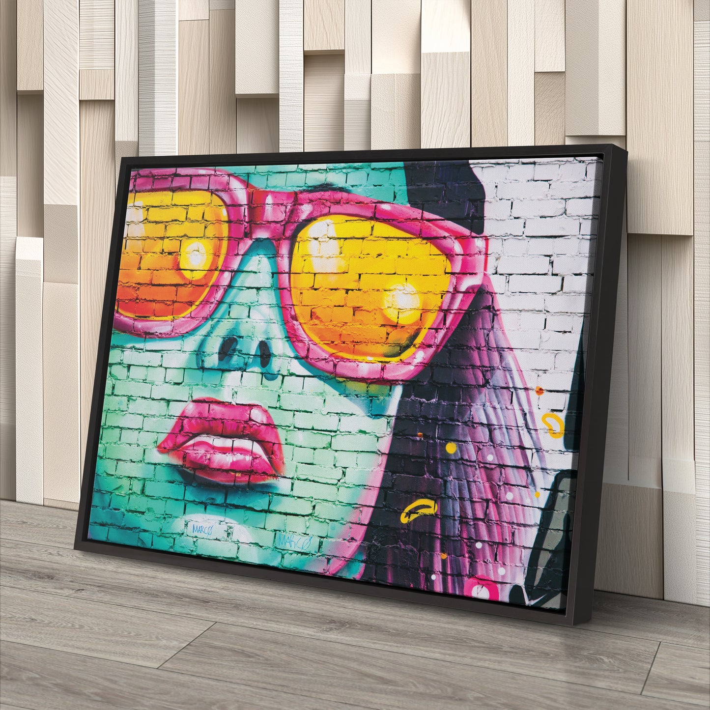 Banksy 'Cool Girl on Wall' Canvas Print - Framed Street Art