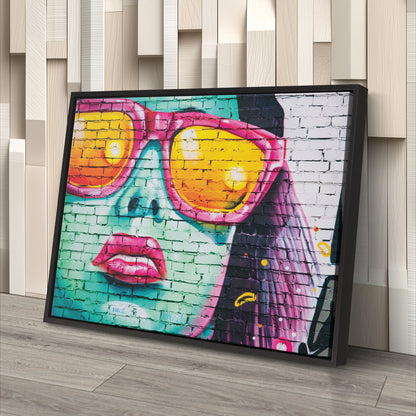 Banksy 'Cool Girl on Wall' Canvas Print - Framed Street Art