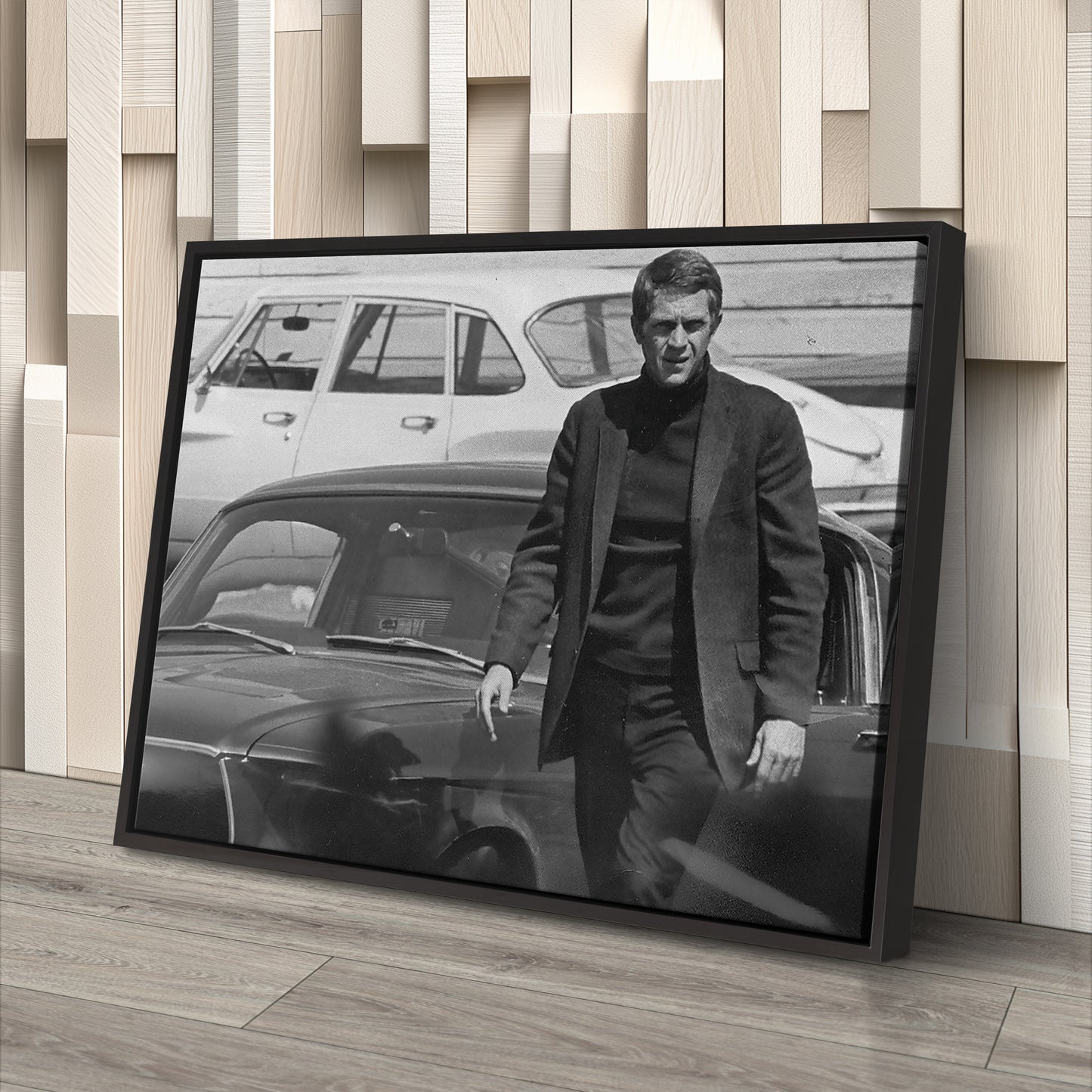 Steve McQueen Hollywood Icon Canvas Wall Art – Black and White Decor