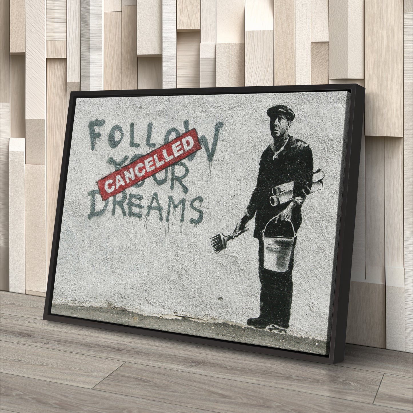 Banksy 'Follow Your Dreams Cancelled' Canvas Print - Framed Wall Art