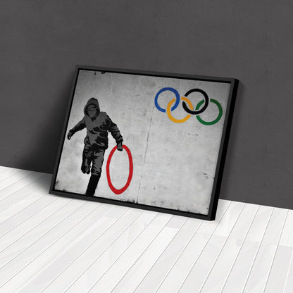 Banksy 'Olympic Ring' Canvas Print - Framed Wall Art