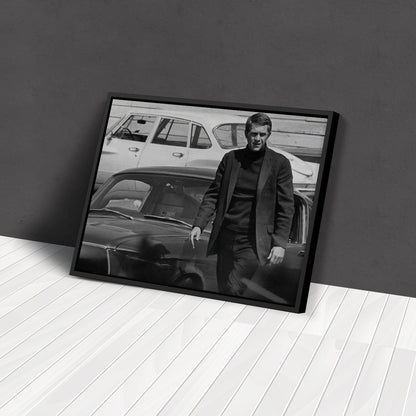Steve McQueen Hollywood Icon Canvas Wall Art – Black and White Decor