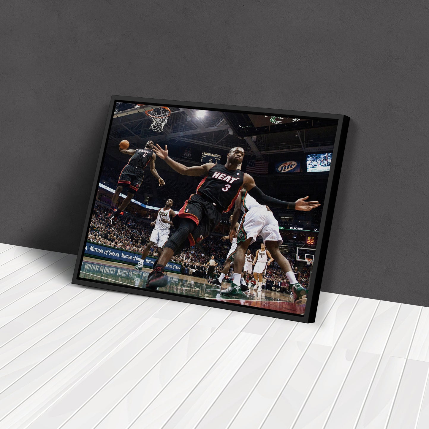 Dwayne Wade and LeBron James Dunk Canvas Wall Art – NBA Action Poster