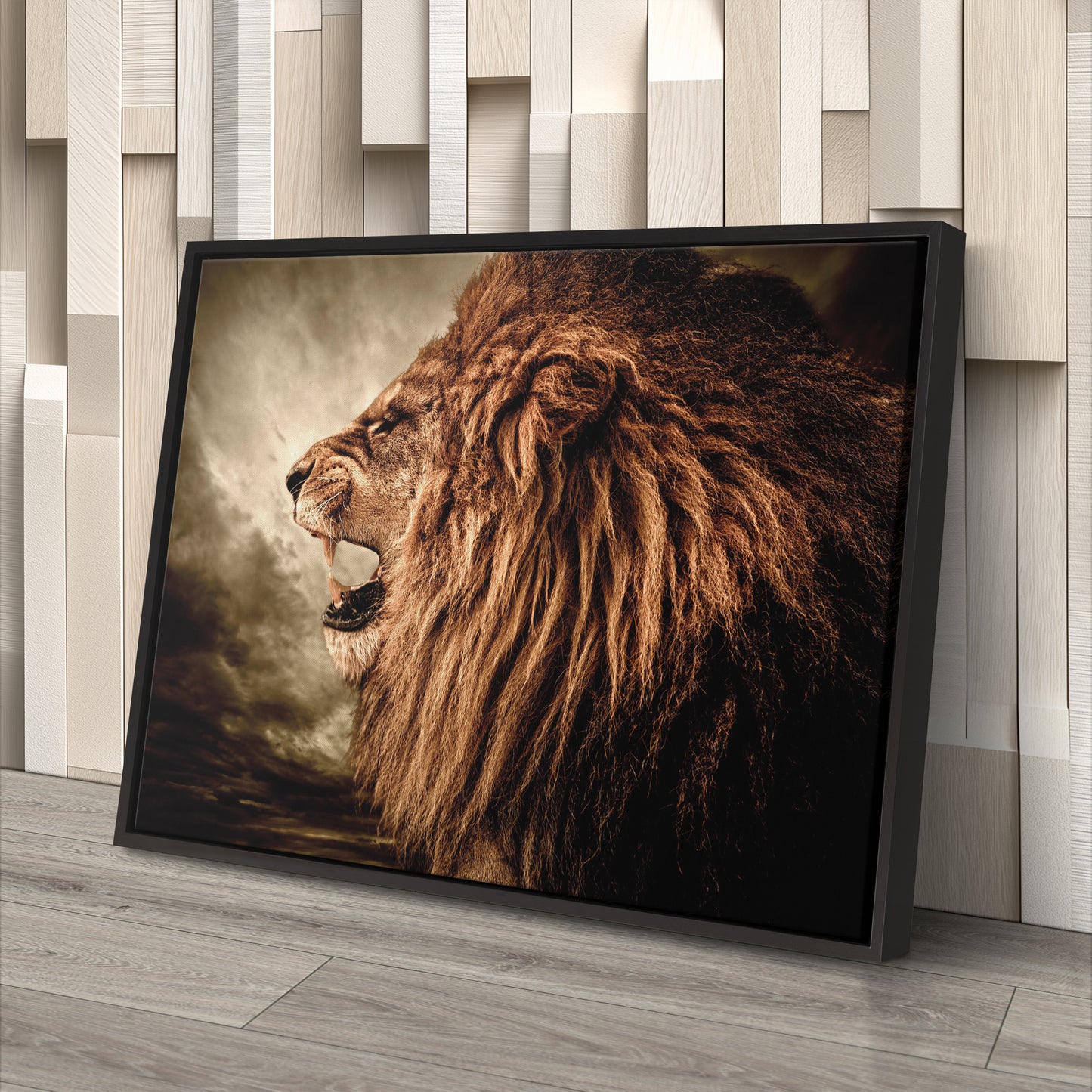 Roaring Lion Against Stormy Sky - Canvas Wall Art Decor