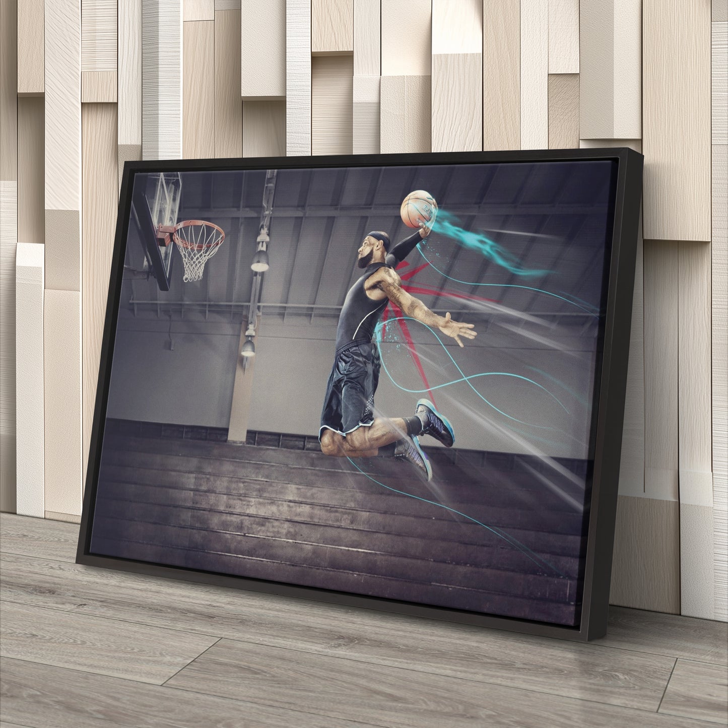 LeBron James Slum Dunk Art Effect Canvas Wall Art – Basketball Art Decor