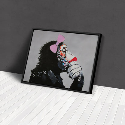 Banksy 'Female Monkey' Canvas Print - Framed Wall Art