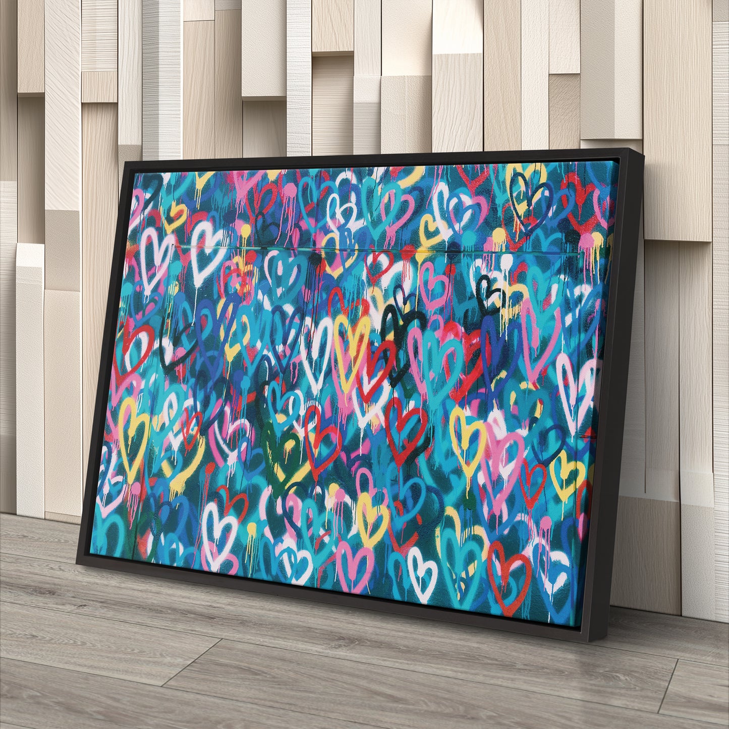 Banksy 'Love Hearts' Graffiti Canvas Print - Framed Wall Art