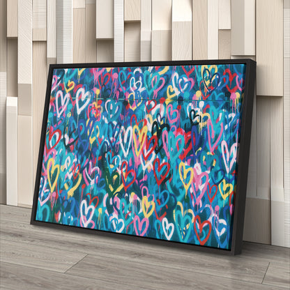 Banksy 'Love Hearts' Graffiti Canvas Print - Framed Wall Art