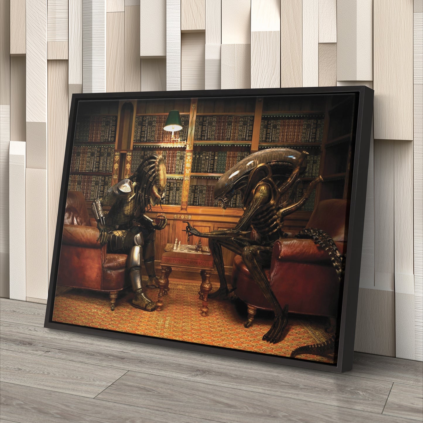 Alien vs Predator Playing Chess Wall Art - Canvas Print Home Decor