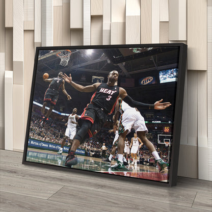 Dwayne Wade and LeBron James Dunk Canvas Wall Art – NBA Action Poster