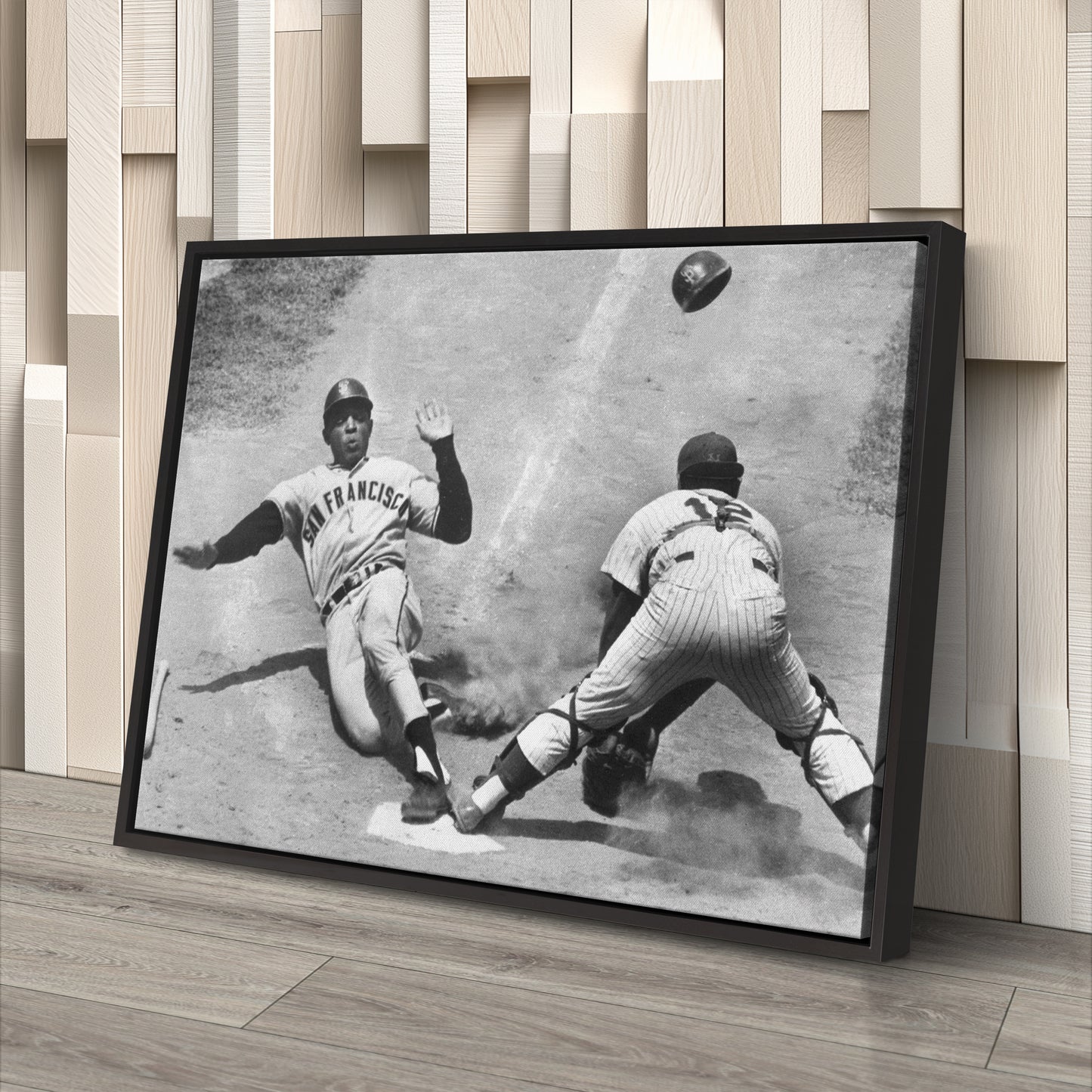 Willie Mays Sliding into Home Plate Canvas Art - MLB Baseball Wall Decor