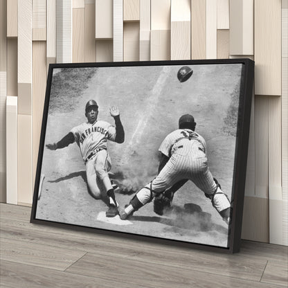 Willie Mays Sliding into Home Plate Canvas Art - MLB Baseball Wall Decor