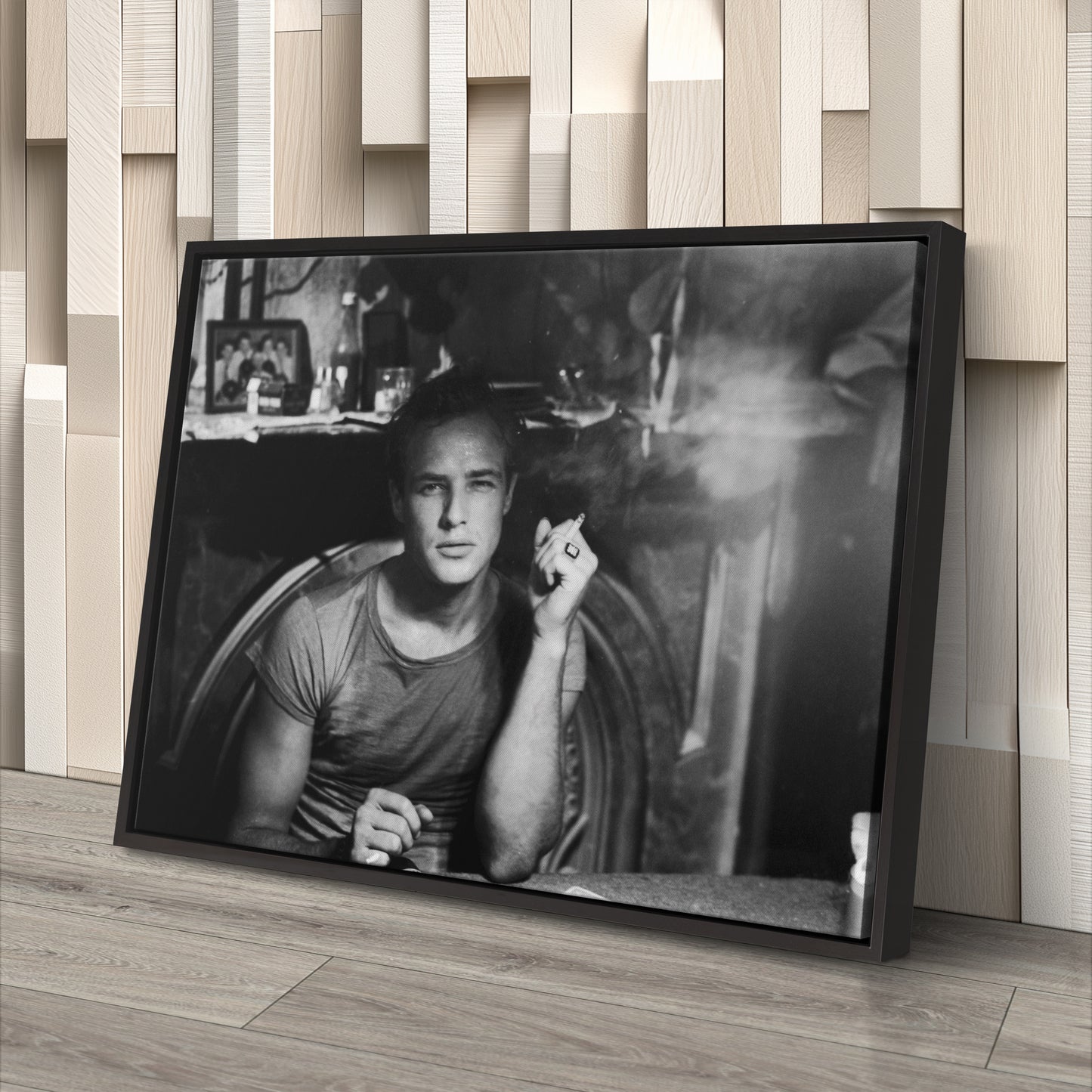 Marlon Brando Smoking Canvas Wall Art – Hollywood Legend Black and White