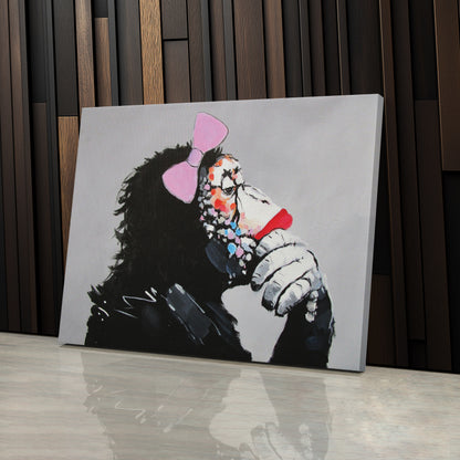 Banksy 'Female Monkey' Canvas Print - Framed Wall Art