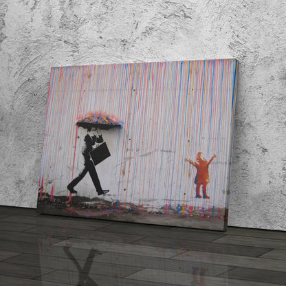 Banksy 'Raining Paint' Minimalist Canvas Print - Framed Wall Art