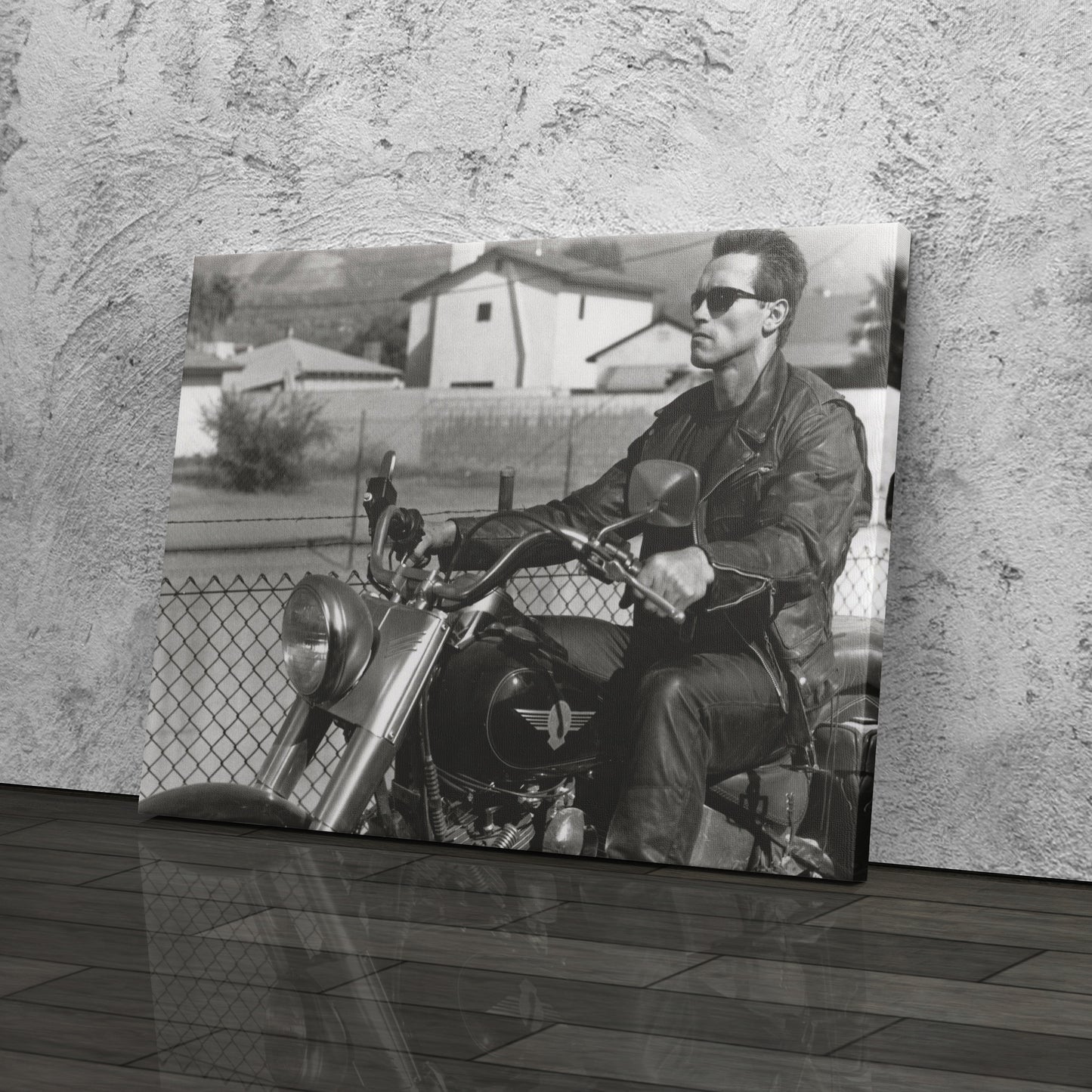 Arnold Schwarzenegger Terminator Movie Scene Canvas Print – Motorcycle Wall Art for Home & Office Decor