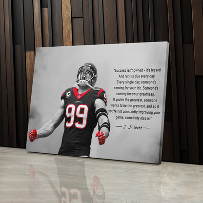 J.J. Watt Motivational Quote Canvas Wall Art Decor - NFL Legend Art