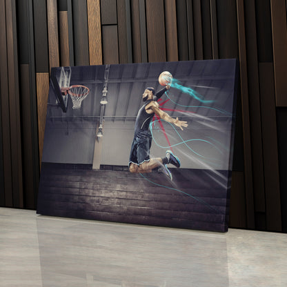 LeBron James Slum Dunk Art Effect Canvas Wall Art – Basketball Art Decor
