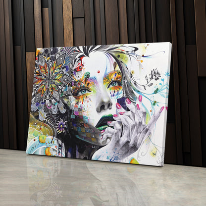 Abstract Painting of Girl with Flowers - Canvas Wall Art Decor