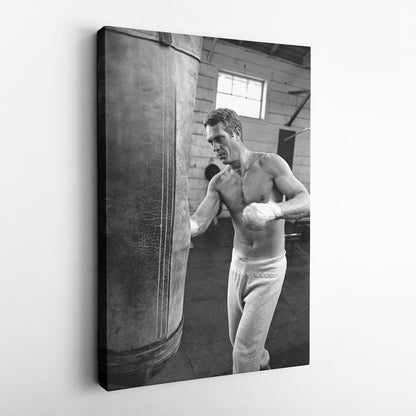 Steve McQueen Boxing Canvas Art – Black and White Training Moment Decor