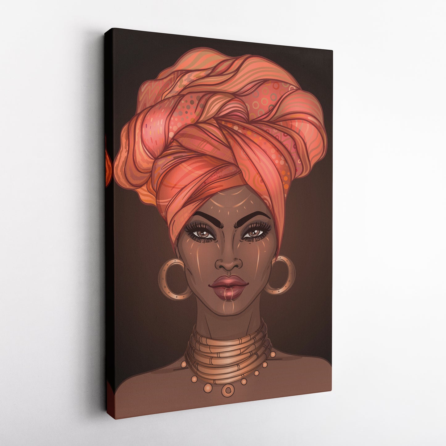 African American Woman with Glossy Lips & Turban - Canvas Wall Art