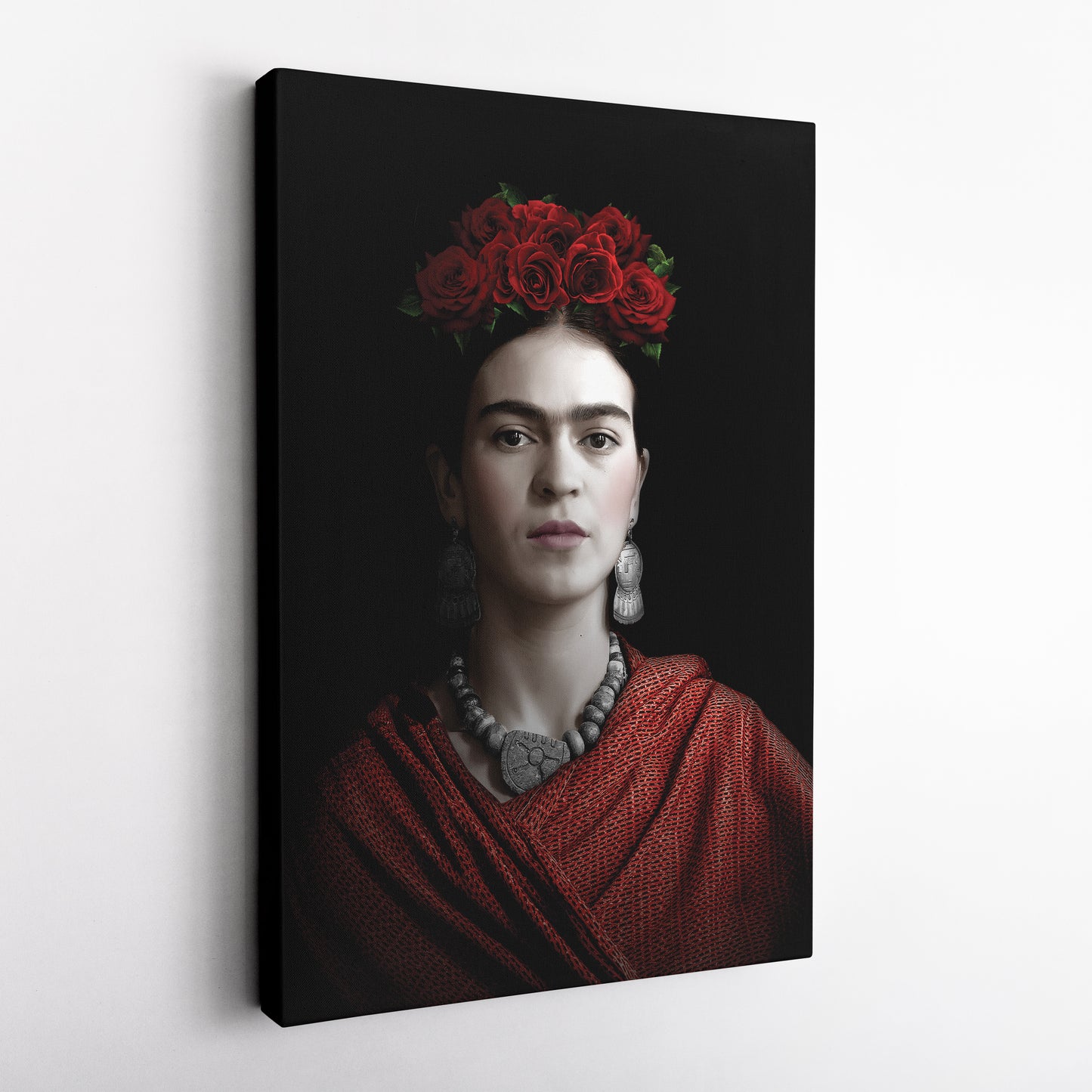 Frida Kahlo Beauty Flower Canvas Wall Art – Artistic Portrait Print