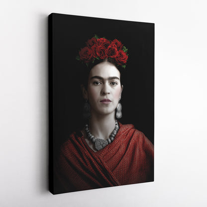 Frida Kahlo Beauty Flower Canvas Wall Art – Artistic Portrait Print
