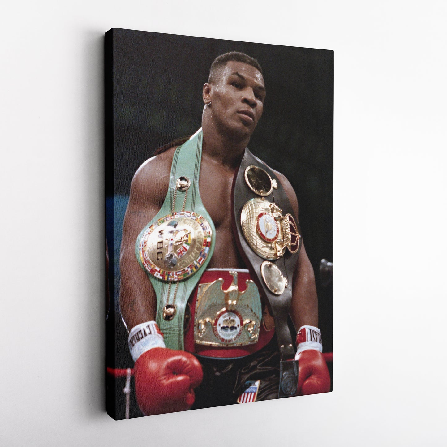 Mike Tyson with Belts Canvas Wall Art – Boxing Champion Home Decor