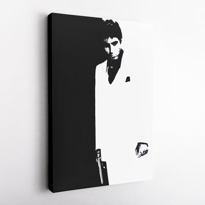 Scarface Al Pacino Black and White Canvas Art – Gangster Film Legend Decor