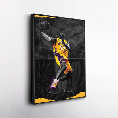 Kobe Bryant Basketball Black Background Canvas Wall Art – NBA Star Print