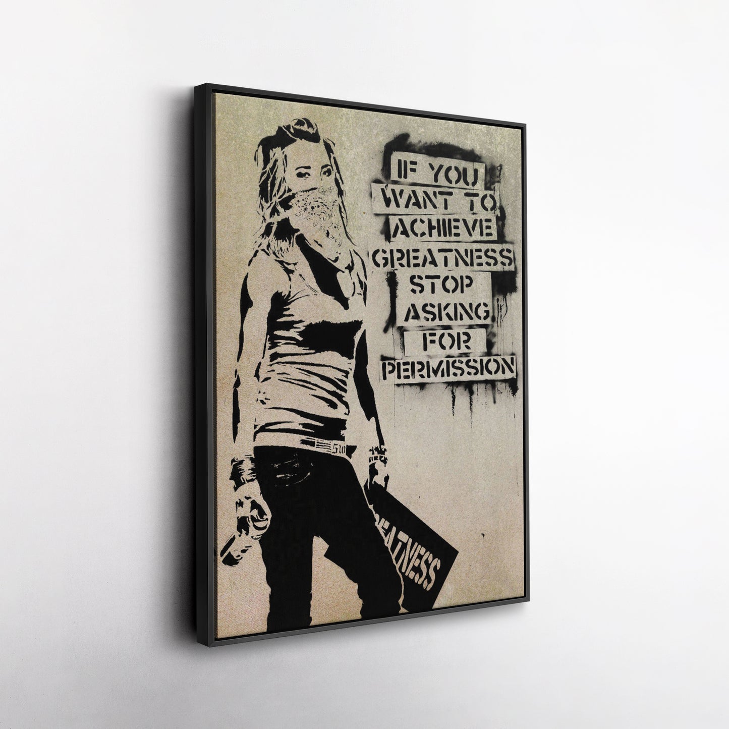 Banksy 'Girl with Quote' Canvas Print - Framed Wall Art