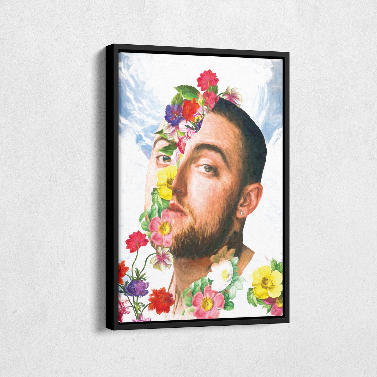 Mac Miller Floral Face Canvas Poster – Wall Art Framed Decor