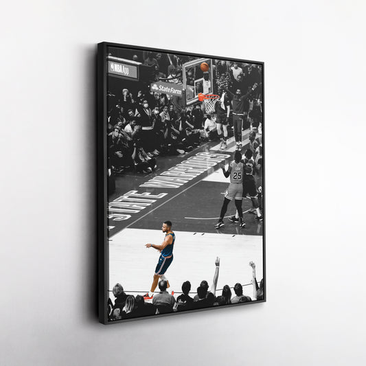 Stephen Curry No-Look Shot Canvas Art - NBA Golden State Warriors Decor