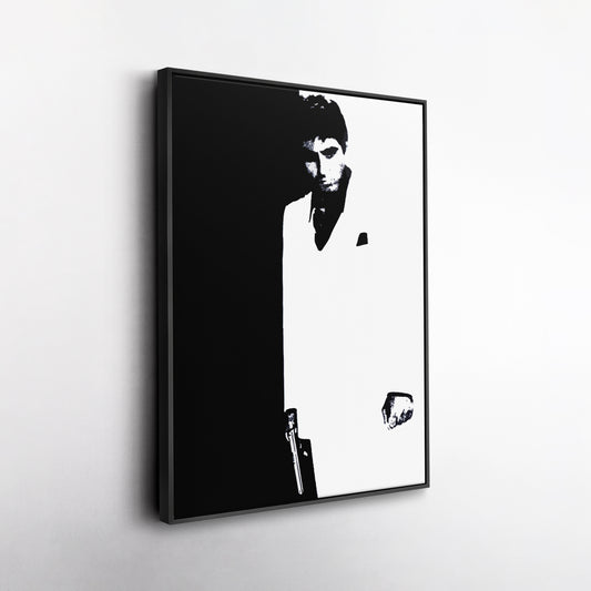 Scarface Al Pacino Black and White Canvas Art – Gangster Film Legend Decor