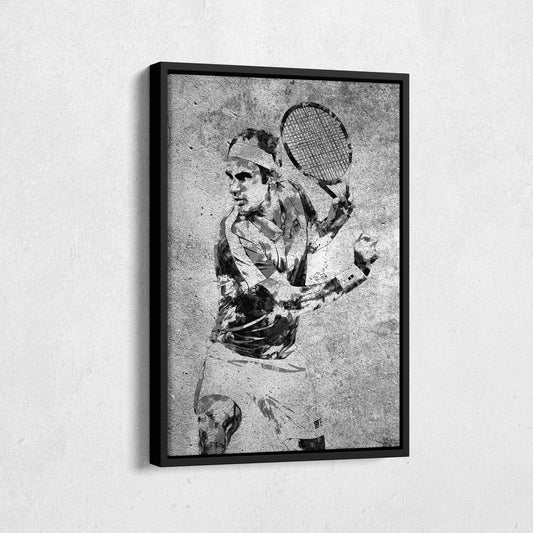 Roger Federer Tennis Canvas Wall Art – Grunge Texture Sports Legend Decor