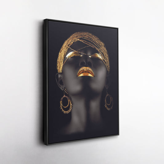 Beautiful African Woman with Golden Hair & Lips - Canvas Wall Art Decor