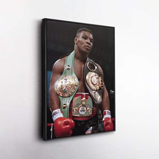 Mike Tyson with Belts Canvas Wall Art – Boxing Champion Home Decor