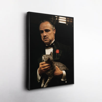 Godfather Marlon Brando Vito Corleone with Cat Canvas Wall Art – Iconic Movie Scene