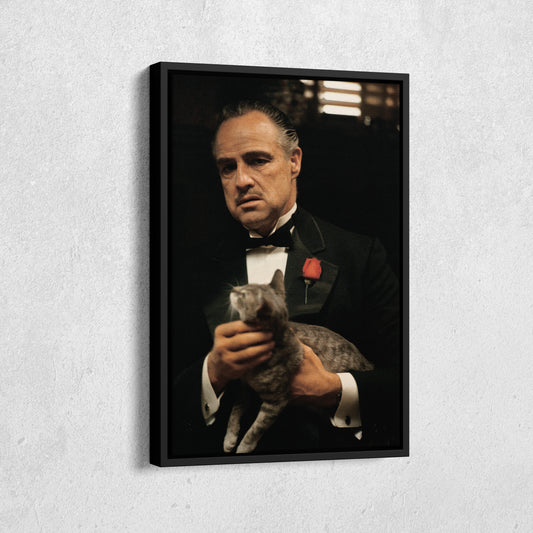 Godfather Marlon Brando Vito Corleone with Cat Canvas Wall Art – Iconic Movie Scene