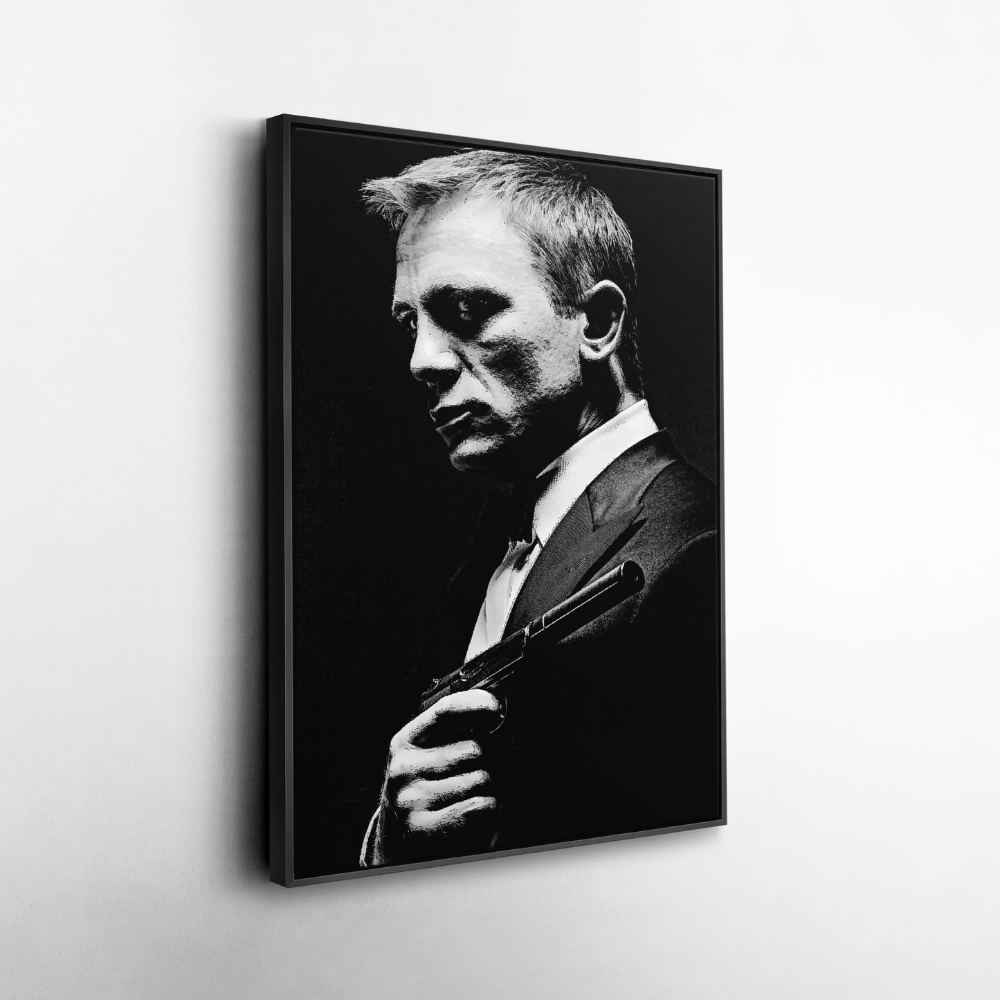 James Bond Black and White Painting Canvas Wall Art – Timeless Spy Decor