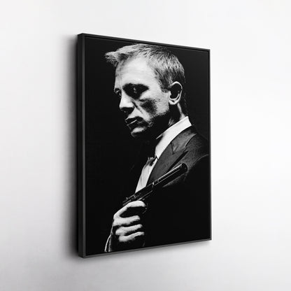 James Bond Black and White Painting Canvas Wall Art – Timeless Spy Decor